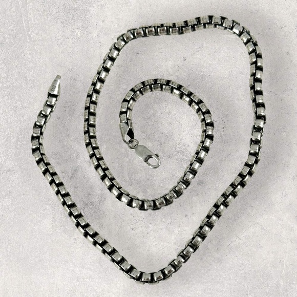 925 ITALY Sterling Silver 5mm Rounded Box Chain Men's Necklace - Picture 2 of 3